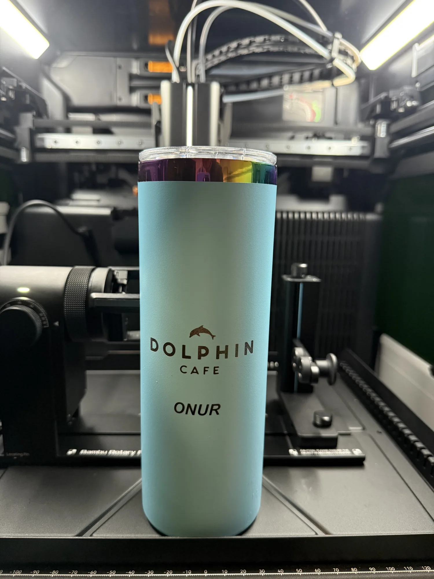 Personalized cafe tumbler produced by BAUMS
