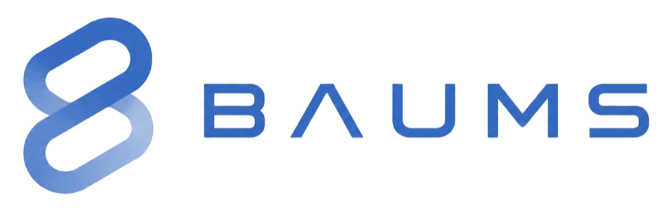 BAUMS logo in its original blue brand colors